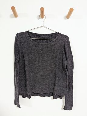 LOFT Open Knit Crewneck Split Hem Sweater – Charcoal Grey, Women's S